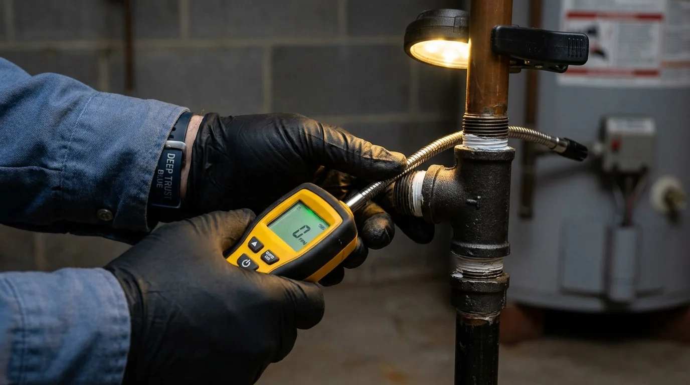 Gas leak detection with electronic sniffer by Johns Plumbing LLC in Mount Orab