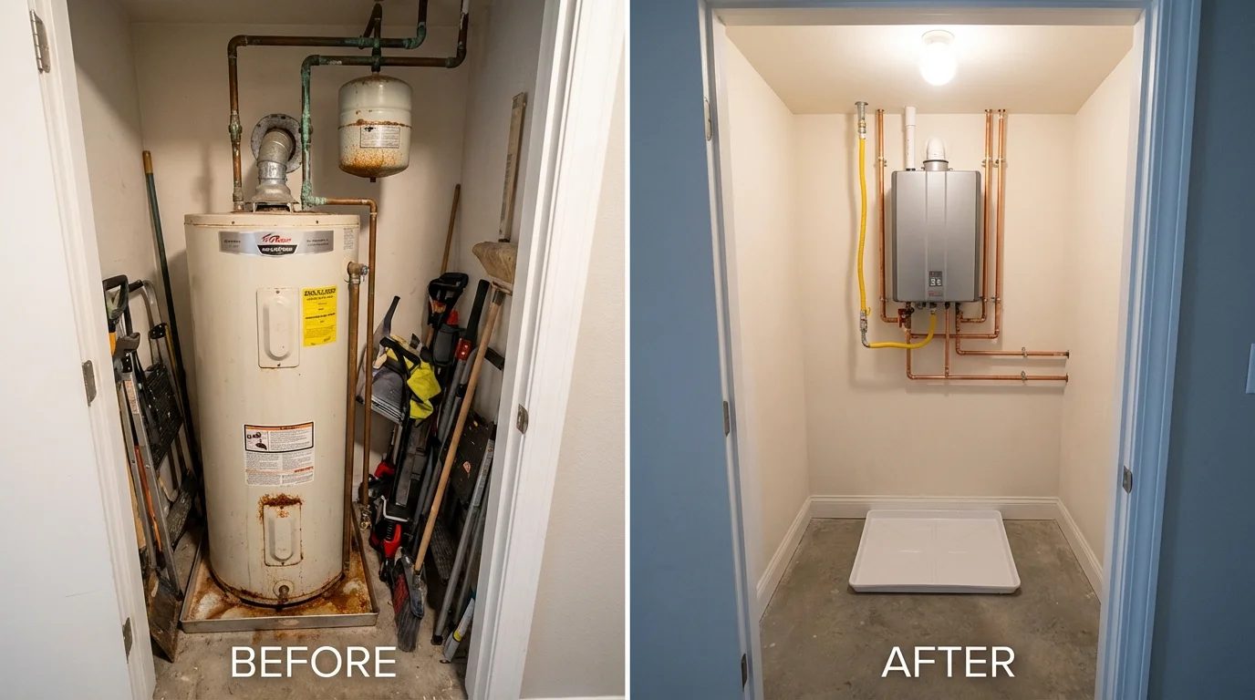 Tank water heater versus wall-mounted tankless unit comparison for Mount Orab, OH homeowners