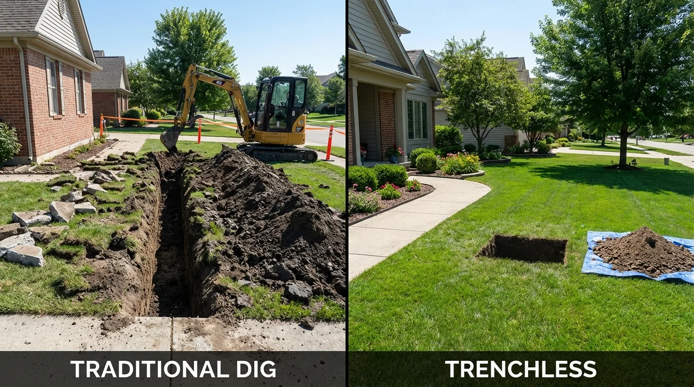 Trenchless sewer repair with minimal yard damage versus traditional excavation in Mount Orab, OH